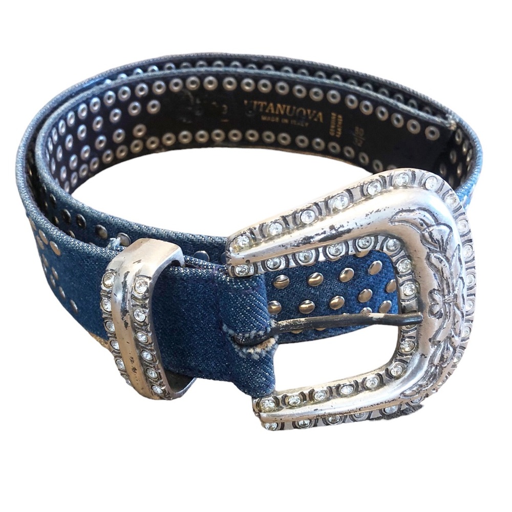 Vintage VitaNuova Studded Denim genuine Italian Leather belt engraved bu…